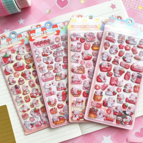 Strawberry Rabbit 3D Relief Crystal Sticker, Waterproof Resin Sticker, 1 Piece, 4.7 x 3.9 Inches, for Kids Adults, Phone Case Decor, DIY Crafts, Gift in Kuwait