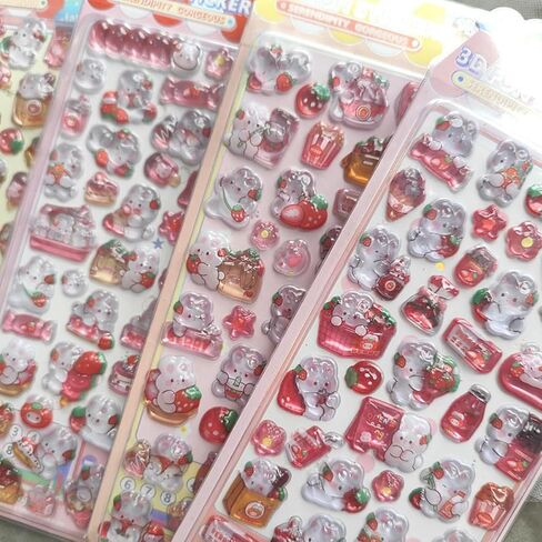 Strawberry Rabbit 3D Relief Crystal Sticker, Waterproof Resin Sticker, 1 Piece, 4.7 x 3.9 Inches, for Kids Adults, Phone Case Decor, DIY Crafts, Gift in Kuwait