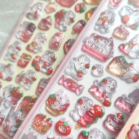Strawberry Rabbit 3D Relief Crystal Sticker, Waterproof Resin Sticker, 1 Piece, 4.7 x 3.9 Inches, for Kids Adults, Phone Case Decor, DIY Crafts, Gift in Kuwait