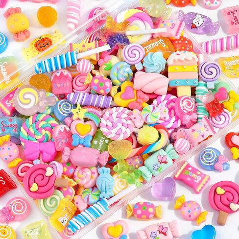 سحر الحلوى وهمية 60 جهاز كمبيوتر شخصي لطيف سحر الراتنج مسطح للوحل، عشوائية kawaii ديكودن سحر للزينة سحر الوحل للحرف الهاتف غير المرغوب فيه حالة سحر السائبة قوس قزح مصاصة، سكرابوكينغ ديكور DIY in Kuwait