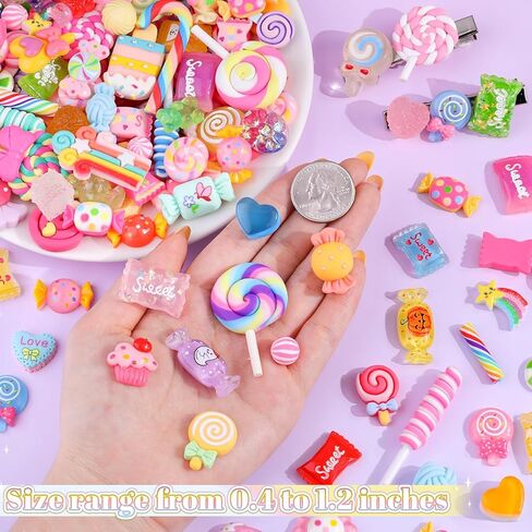 سحر الحلوى وهمية 60 جهاز كمبيوتر شخصي لطيف سحر الراتنج مسطح للوحل، عشوائية kawaii ديكودن سحر للزينة سحر الوحل للحرف الهاتف غير المرغوب فيه حالة سحر السائبة قوس قزح مصاصة، سكرابوكينغ ديكور DIY in Kuwait