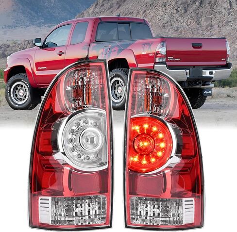 زوج مجموعة مصابيح الذيل لـ 2005-2015 Toyota Tacoma Pickup Truck استبدال مصابيح LED الخلفية للتوقف/الفرامل، مصابيح إشارة الانعطاف من الكروم، غطاء أحمر، عدسة واضحة، جانب الركاب (LH&RH) in Kuwait