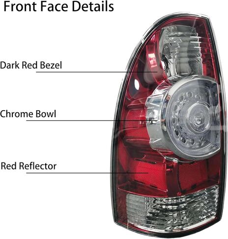 زوج مجموعة مصابيح الذيل لـ 2005-2015 Toyota Tacoma Pickup Truck استبدال مصابيح LED الخلفية للتوقف/الفرامل، مصابيح إشارة الانعطاف من الكروم، غطاء أحمر، عدسة واضحة، جانب الركاب (LH&RH) in Kuwait
