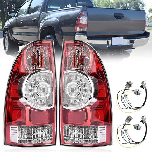 زوج مجموعة مصابيح الذيل لـ 2005-2015 Toyota Tacoma Pickup Truck استبدال مصابيح LED الخلفية للتوقف/الفرامل، مصابيح إشارة الانعطاف من الكروم، غطاء أحمر، عدسة واضحة، جانب الركاب (LH&RH) in Kuwait