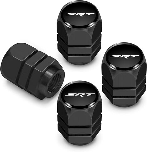 iPick Image for Dodge SRT Logo in Black on Silver Hexagon Shape Aluminum Tire Valve Stem Caps in Saudi Arabia