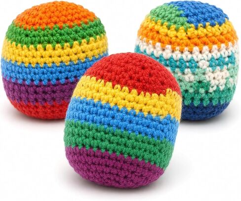 3 Pack Crochet Footbags, Random Colors Knitted Kick Sack Balls, 40g Plastic Pellet Filled Footbag Juggling Balls for Beginners, Teens & Adults, Outdoor Games & Party Favors in Saudi Arabia