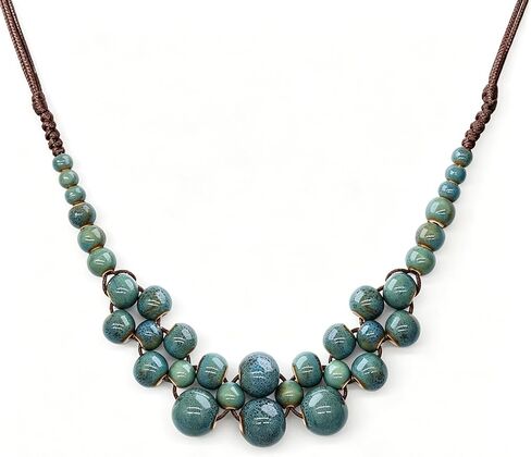 Boho Statement Chunky Necklaces for Women- Handmade Colorful Ceramic Fall Beaded Hippie Jewelry, Adjustable Long Bohemian Necklaces for Casual Wear in Saudi Arabia
