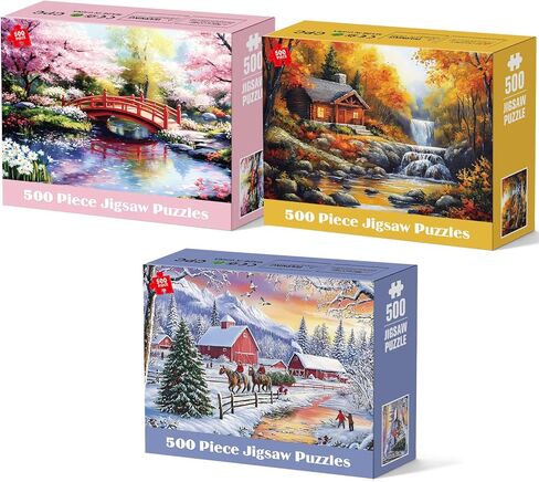 3 Pack 500 Pieces Puzzles for Adults, Spring Autumn Winter Puzzle for Adults Elderly, Colorful 4 Seasons Jigsaw Puzzle, Recycled Paper Puzzle 500 Pieces, Family Activity Game Nights Gifts 20.5x15 in in Kuwait