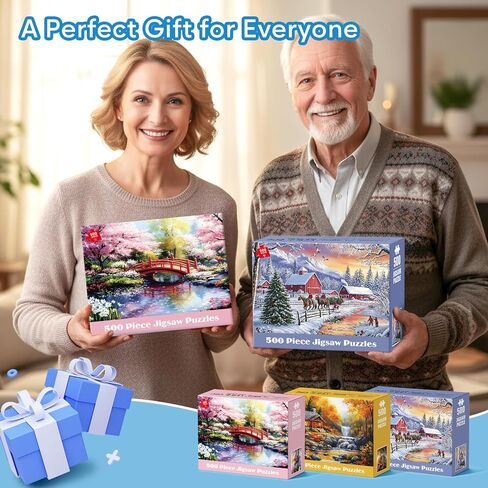 3 Pack 500 Pieces Puzzles for Adults, Spring Autumn Winter Puzzle for Adults Elderly, Colorful 4 Seasons Jigsaw Puzzle, Recycled Paper Puzzle 500 Pieces, Family Activity Game Nights Gifts 20.5x15 in in Kuwait