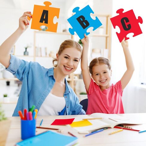MixTeach 90 قطعة 9.5 بوصة قطع ألغاز فارغة كبيرة متعددة الألوان قطع ألغاز ورقية مقطوعة على الوجهين أشكال ألغاز عملاقة مقطوعة للرسم والكتابة للعرض الفني والأحداث والمشروعات الإبداعية in Kuwait