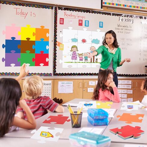 MixTeach 90 قطعة 9.5 بوصة قطع ألغاز فارغة كبيرة متعددة الألوان قطع ألغاز ورقية مقطوعة على الوجهين أشكال ألغاز عملاقة مقطوعة للرسم والكتابة للعرض الفني والأحداث والمشروعات الإبداعية in Kuwait