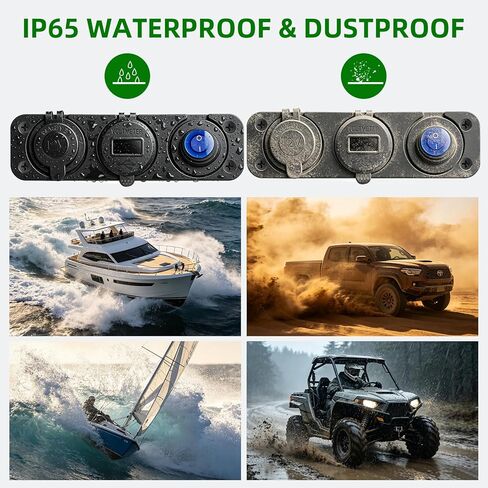 12V 3 in 1 Waterproof Cigarette Lighter Socket, Dual QC3.0 USB and PD3.0 Type‑C Fast Charger Ports, Digital Voltmeter and Switch for Car Marine Boat RV Truck ATV in Saudi Arabia