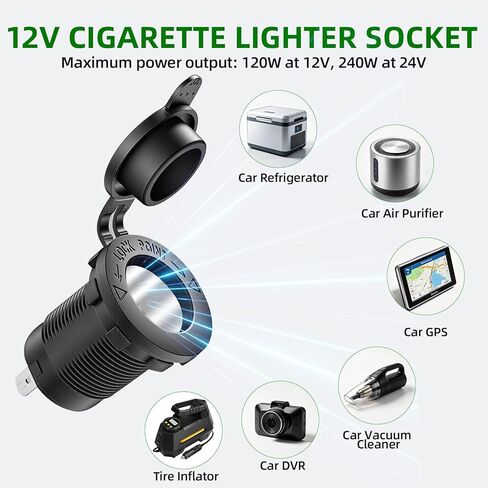 12V 3 in 1 Waterproof Cigarette Lighter Socket, Dual QC3.0 USB and PD3.0 Type‑C Fast Charger Ports, Digital Voltmeter and Switch for Car Marine Boat RV Truck ATV in Saudi Arabia