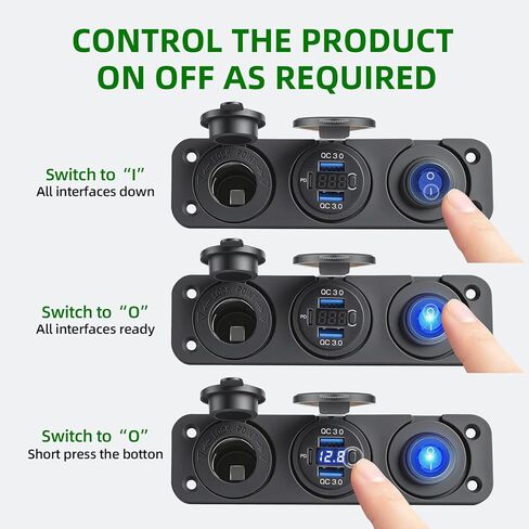12V 3 in 1 Waterproof Cigarette Lighter Socket, Dual QC3.0 USB and PD3.0 Type‑C Fast Charger Ports, Digital Voltmeter and Switch for Car Marine Boat RV Truck ATV in Saudi Arabia