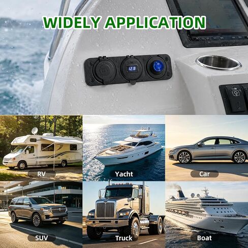12V 3 in 1 Waterproof Cigarette Lighter Socket, Dual QC3.0 USB and PD3.0 Type‑C Fast Charger Ports, Digital Voltmeter and Switch for Car Marine Boat RV Truck ATV in Saudi Arabia