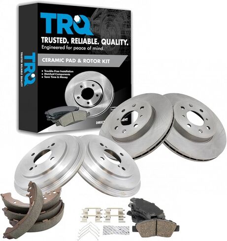 TRQ Front & Rear Ceramic Pads Rotors Drums & Brake Shoe Kit Set for Honda Fit in Kuwait