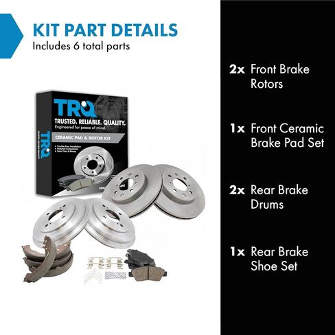 TRQ Front & Rear Ceramic Pads Rotors Drums & Brake Shoe Kit Set for Honda Fit in Kuwait
