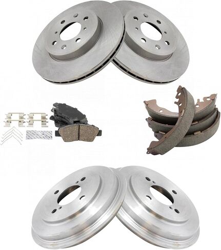 TRQ Front & Rear Ceramic Pads Rotors Drums & Brake Shoe Kit Set for Honda Fit in Kuwait