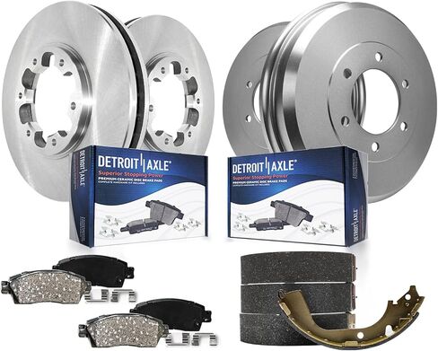 محور ديترويت - طقم فرامل 8 قطع لـ 04-08 Chevy Colorado GMC Canyon 06 Isuzu i-280 i-350 07-08 i-290 i-370، دوارات فرامل قرصية أمامية، وسادات فرامل سيراميك، وطبول فرامل خلفية وأحذية: دوار 11.02 بوصة in Kuwait