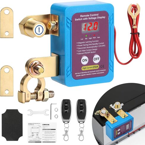 250A Remote Battery Disconnect Switch 12V with Voltage Display and Remote Control,Battery Disconnect Switch with Anti-Theft Kill Switch for Car,Power Cut Off for Auto,Truck,RV,Marine Battery Safety in Saudi Arabia
