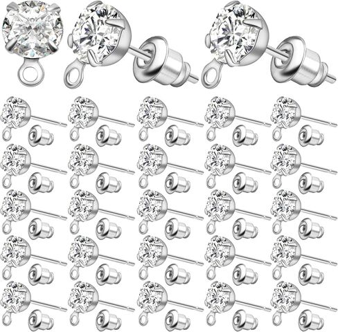 50pcs Rhinestone Stud Earrings Crystal Earring Posts with Loop Hole and 50pcs Bullet Earring Backs Jewelry Findings for Birthday Party Gifts Crafts Decor in Kuwait