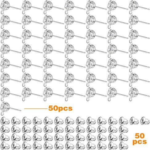 50pcs Rhinestone Stud Earrings Crystal Earring Posts with Loop Hole and 50pcs Bullet Earring Backs Jewelry Findings for Birthday Party Gifts Crafts Decor in Kuwait
