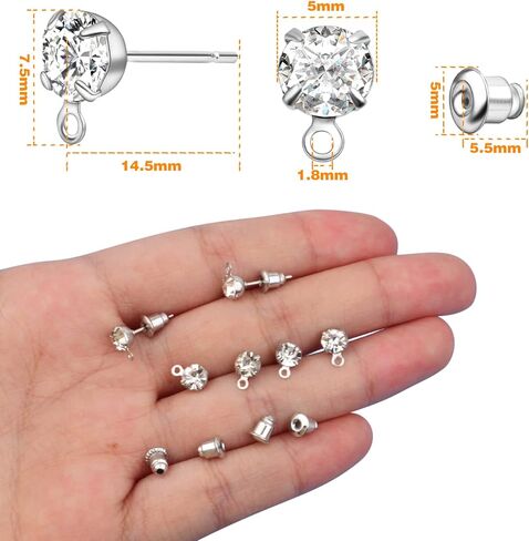 50pcs Rhinestone Stud Earrings Crystal Earring Posts with Loop Hole and 50pcs Bullet Earring Backs Jewelry Findings for Birthday Party Gifts Crafts Decor in Kuwait