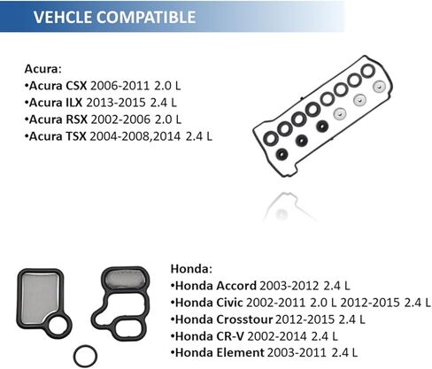 Engine Cylinder Valve Cover Gasket Set, Replace VS50614R ES73071 15815-RAA-A02 15845-PNA-003,Fit for Ho-nda Accord CR-V Element 2.4L Civic 2.0L Acura CSX RSX 2.0L TSX 2.4L RDX 2.3L in Saudi Arabia