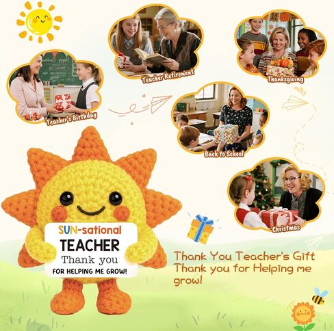 Mini Teacher Appreciation Gifts for Women Graduation Gift Back to School Thank You Teacher Gifts Handmade Crochet Sunshine Flower Birthday Retirement End of Year Grad Gift for Teachers in Saudi Arabia