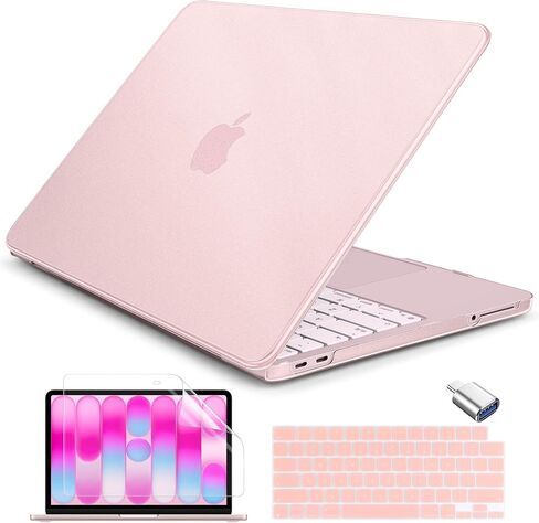 حزمة Batianda 4 في 1 لجهاز MacBook Neo الجديد مقاس 13 بوصة، إصدار 2026 موديل A3404، غطاء حماية صلب غير لامع مع غلاف لوحة مفاتيح مطابق، واقي شاشة، لون رسمي مطابق، أحمر الخدود in Kuwait