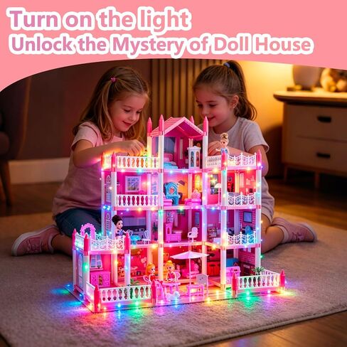 بيت الدمية الكبير للفتيات من عمر 3 إلى 12 عامًا، بيت الدمى الأحلام المكون من 11 غرفة مع أضواء وبساط لعب ودمى وأثاث وإكسسوارات غنية، عيد ميلاد مثالي للأطفال in Kuwait