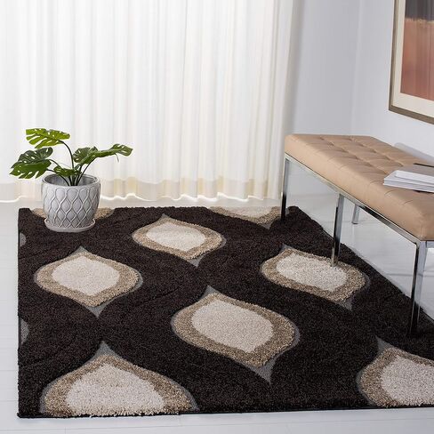 SAFAVIEH Florida Shag Collection Runner Rug - 2'3" x 9', Ivory & Beige, Modern Ogee Design, Non-Shedding & Easy Care, 1.2-inch Thick Ideal for High Traffic Areas in Living Room, Bedroom (SG461-1213) in Saudi Arabia