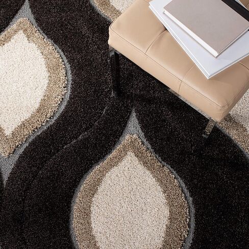 SAFAVIEH Florida Shag Collection Runner Rug - 2'3" x 9', Ivory & Beige, Modern Ogee Design, Non-Shedding & Easy Care, 1.2-inch Thick Ideal for High Traffic Areas in Living Room, Bedroom (SG461-1213) in Saudi Arabia