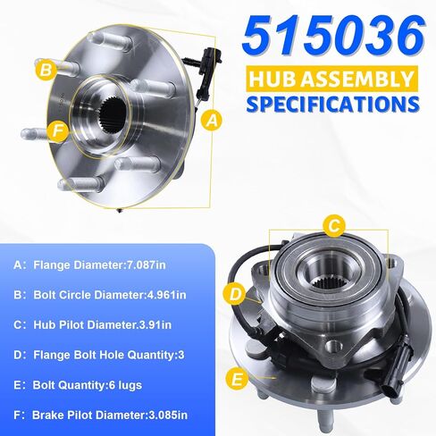2 x 515036 Front Wheel Bearing Hub Assembly with 6 Lug ABS Compatible with Cadillac Escalade 2002-2006, Fit for Chevy Avalanche 2002-2006, Fit for GMC Yukon 2000-2006 in Saudi Arabia