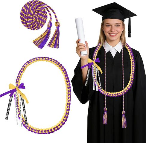 2 PCS Graduation Leis 2026 Graduation Cords Set Blue Gold Graduations Necklace and Honor Cord, Class of 2026 Grad Gifts for Women Men, Braided Ribbon Lei Grad Accessories Party Supplies in Saudi Arabia
