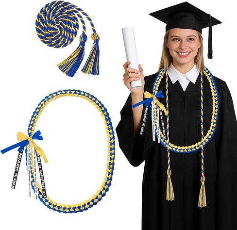 2 PCS Graduation Leis 2026 Graduation Cords Set Blue Gold Graduations Necklace and Honor Cord, Class of 2026 Grad Gifts for Women Men, Braided Ribbon Lei Grad Accessories Party Supplies in Saudi Arabia