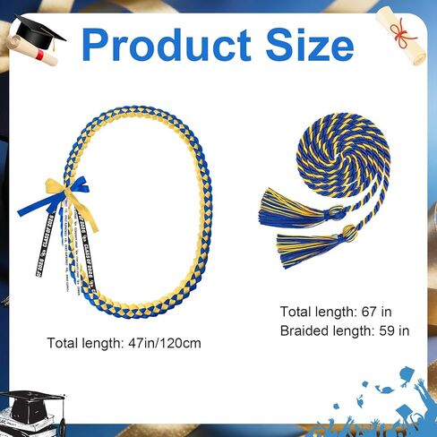 2 PCS Graduation Leis 2026 Graduation Cords Set Blue Gold Graduations Necklace and Honor Cord, Class of 2026 Grad Gifts for Women Men, Braided Ribbon Lei Grad Accessories Party Supplies in Saudi Arabia