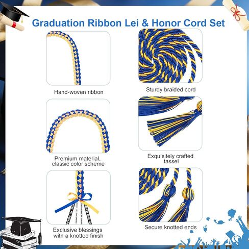 2 PCS Graduation Leis 2026 Graduation Cords Set Blue Gold Graduations Necklace and Honor Cord, Class of 2026 Grad Gifts for Women Men, Braided Ribbon Lei Grad Accessories Party Supplies in Saudi Arabia