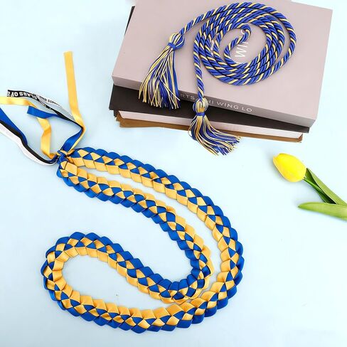 2 PCS Graduation Leis 2026 Graduation Cords Set Blue Gold Graduations Necklace and Honor Cord, Class of 2026 Grad Gifts for Women Men, Braided Ribbon Lei Grad Accessories Party Supplies in Saudi Arabia