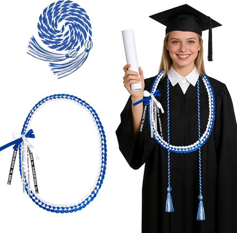 2 PCS Graduation Leis 2026 Graduation Cords Set Blue Gold Graduations Necklace and Honor Cord, Class of 2026 Grad Gifts for Women Men, Braided Ribbon Lei Grad Accessories Party Supplies in Saudi Arabia
