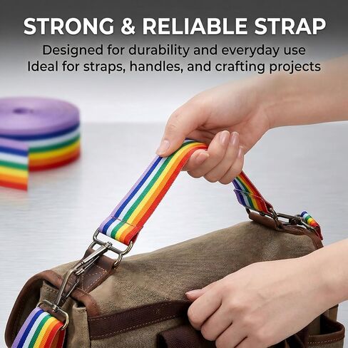 Rainbow Woven Webbing 1 Inch Wide 20M Continuous Roll, Sewing, Bag Straps, DIY Crafts and Decorative Projects in Saudi Arabia