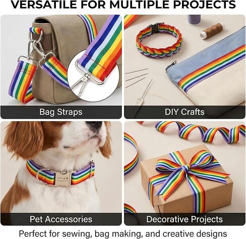 Rainbow Woven Webbing 1 Inch Wide 20M Continuous Roll, Sewing, Bag Straps, DIY Crafts and Decorative Projects in Saudi Arabia