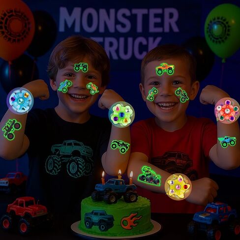 144 قطعة من هدايا حفلات Monster Truck للأطفال، 96 وشمًا متوهجًا مقطوعًا مسبقًا + 24 سوارًا صفعة + 24 لعبة دوارة مضيئة، حشوات لحقائب عيد الميلاد، حشوات للتخزين، مستلزمات متوهجة في الظلام in Kuwait