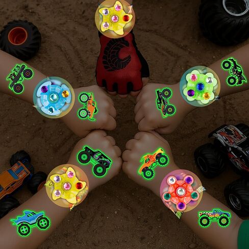 144 قطعة من هدايا حفلات Monster Truck للأطفال، 96 وشمًا متوهجًا مقطوعًا مسبقًا + 24 سوارًا صفعة + 24 لعبة دوارة مضيئة، حشوات لحقائب عيد الميلاد، حشوات للتخزين، مستلزمات متوهجة في الظلام in Kuwait