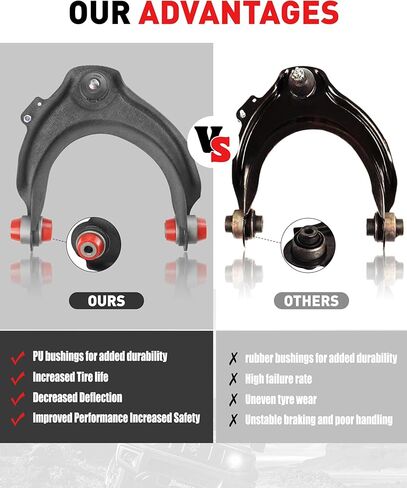 2pc Front Upper Control Arms w/Ball Joints for 2003-2007 Honda Accord, 2004-2008 Acura TSX, PU Bushing Upper Control Arms & Ball Joints, Replacement K620616 K620617, Wrinkle Black in Saudi Arabia