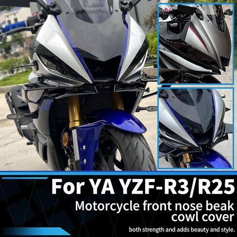 Motorcycle Front Fairing Winglet Aerodynamic Spoiler Beak Nose Cone Extension Fixed Wing Kit Compatible with Yamaha YZF R3 R25 2019-2025 (Carbon Fiber Look) in Saudi Arabia