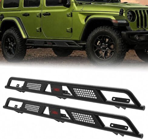 قضبان خطوة منزلق من Rock مناسبة لسيارة Jeep Wrangler JL JLU 4 أبواب 2018-2024 2025 2026 Nerf Bars Rocker Guards من الفولاذ الكربوني شديد التحمل، مطلي بمسحوق أسود in Kuwait