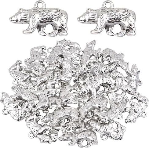 30pcs Bear Charms, Tibetan Alloy 3D Animal Pendants Antique Silver Cute Bear Charms for DIY Jewelry Making Necklace Bracelet Keychain in Kuwait