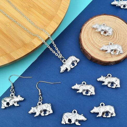 30pcs Bear Charms, Tibetan Alloy 3D Animal Pendants Antique Silver Cute Bear Charms for DIY Jewelry Making Necklace Bracelet Keychain in Kuwait