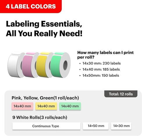 آلة صنع الملصقات KODAK + حزمة عبوات مكونة من 12 عبوة، طابعة ملصقات ذات شفرات آمنة للمكتب والمدرسة والمنزل، أصفر in Kuwait